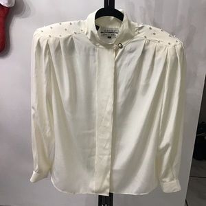 Liquid Silk Cream Blouse Women’s size 14 elegant beaded